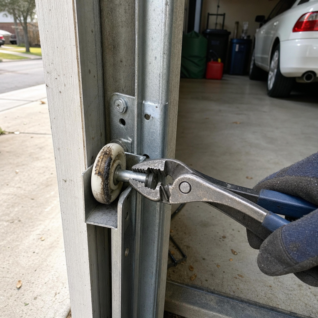 Garage door repair roller removal