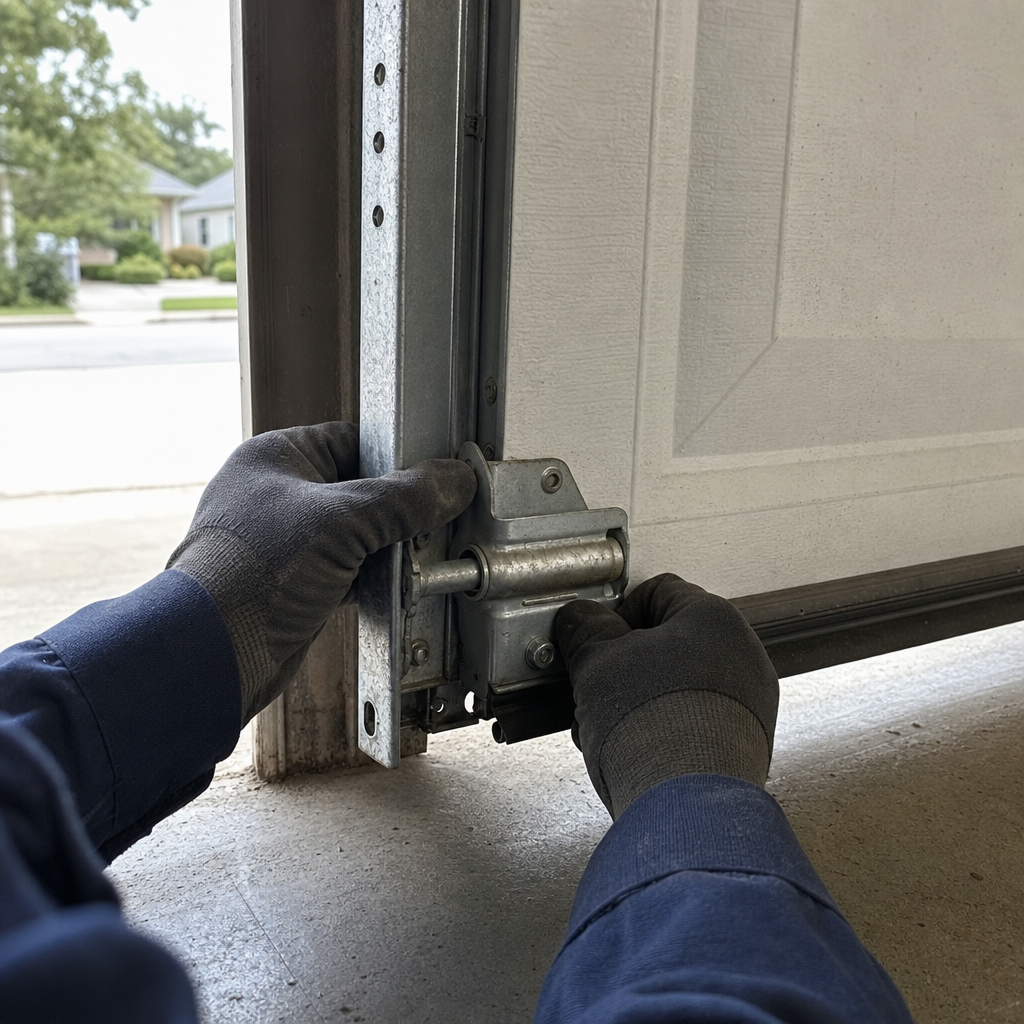 Emergency garage door repair technician fixing mechanism