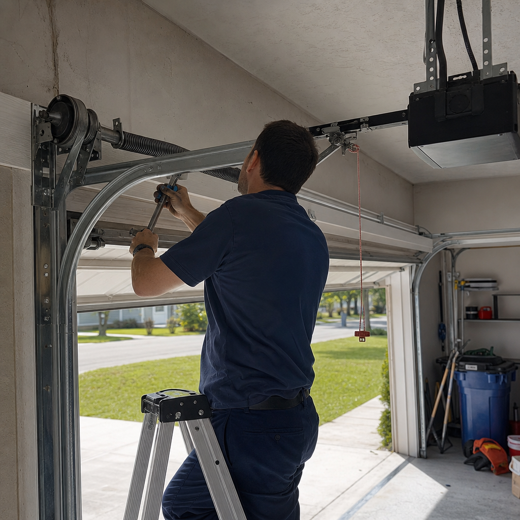 Technician working on garage door parts in Jacksonville, FL